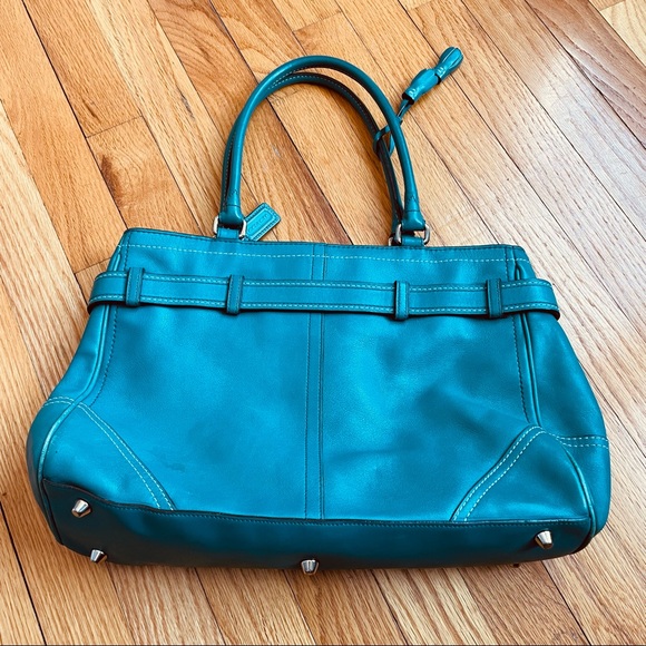 Coach Teal Blue Leather Shoulder Bag Purse - Picture 4 of 6